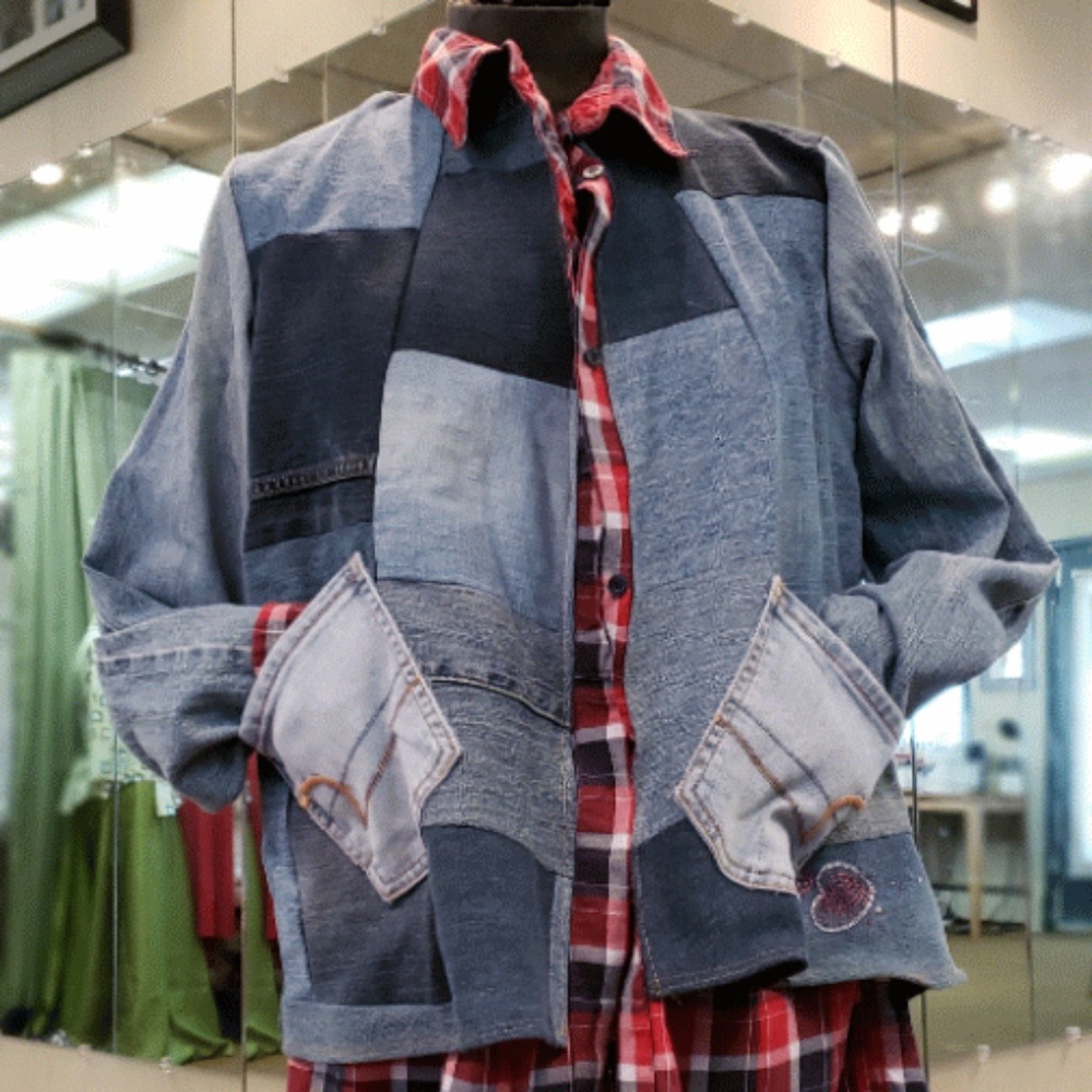 Reclaimed repurposed denim shirt/jacket lined with